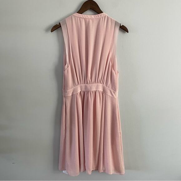Rebecca Taylor | Women’s Pastel Pink V-Neck Flowy Above Knee Dress Pleated Party - Picture 4 of 11